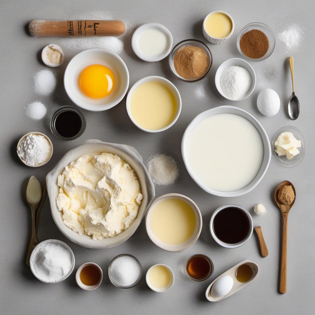 Items needed to answer the question, How do I create a dreamy Valkyrie Vanilla Eclair tower. Items include:  Cream  Vanilla extract  Water  Milk  Unsalted butter  Granulated sugar  Salt  All-purpose flour  Eggs