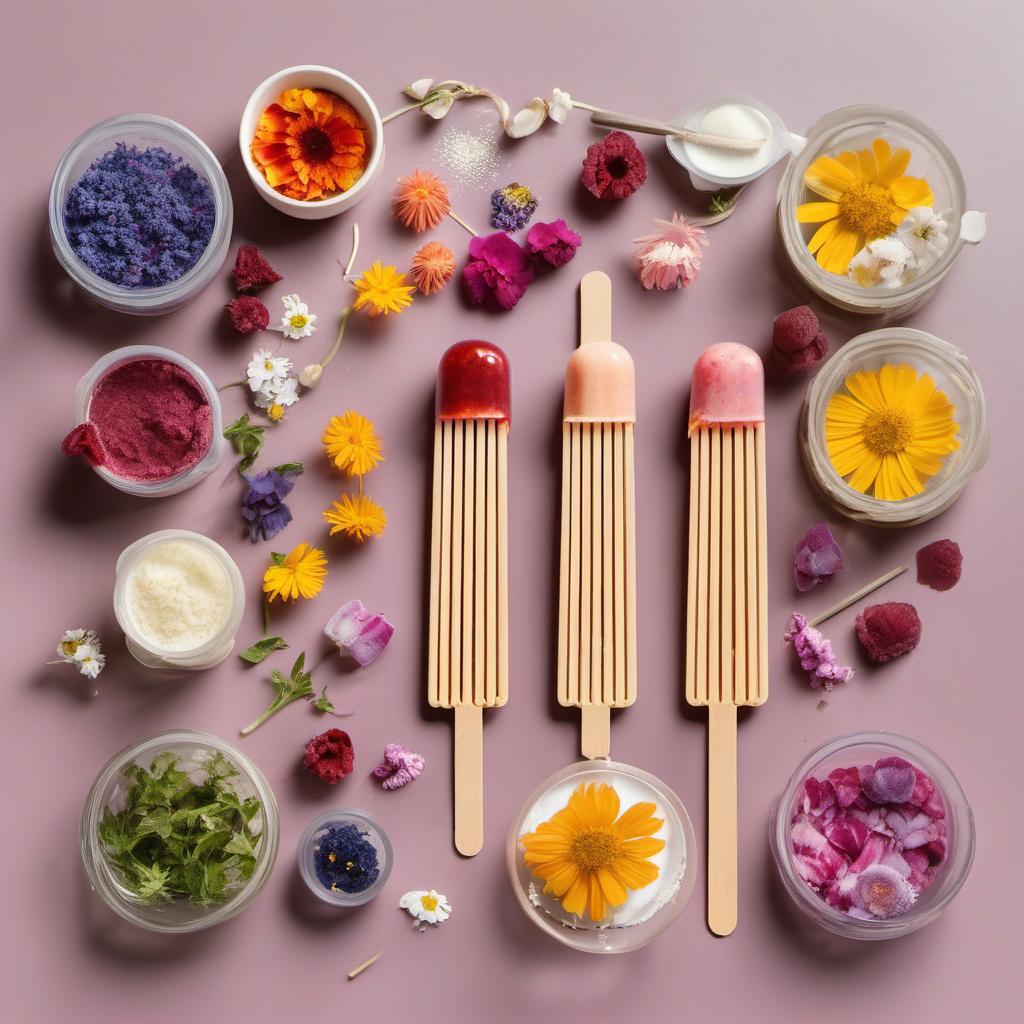 Items needed to answer the question, How do I customize Potion Pops with Edible Flower Flavors. Items include:  Potion Pops base mixture  Edible flowers (variety of choice)  Popsicle molds  Popsicle sticks  Blender or food processor  Small sieve or strainer
