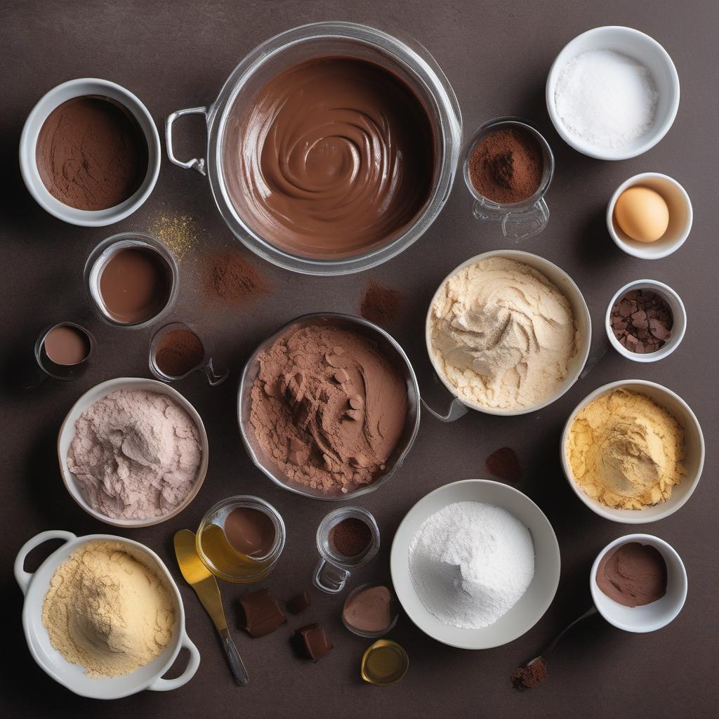 Items needed to answer the question, How do I create Cauldron Cakes without magic. Items include:  all-purpose flour  sugar  cocoa powder  baking powder  salt  eggs  vegetable oil  vanilla extract  chocolate frosting  edible silver or gold dust
