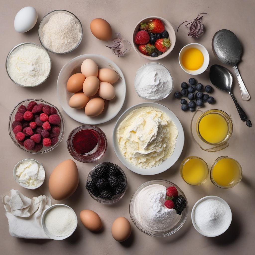 Items needed to answer the question, How do I create Earth Elemental Eclairs. Items include:  All-purpose flour  Unsalted butter  Water  Salt  Eggs  Heavy cream  Powdered sugar  Vanilla extract  Mixed forest fruits
