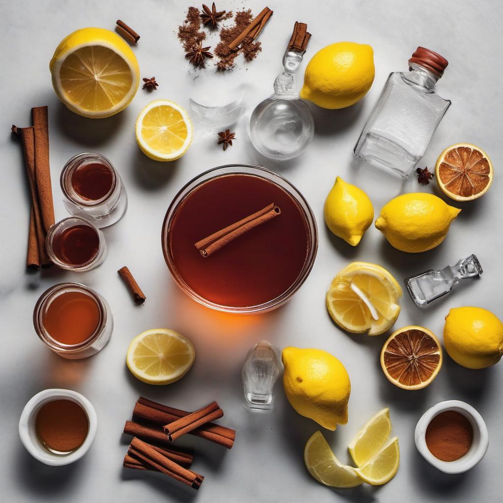 Items needed to answer the question, How do I prepare Fire Elemental Flambé cocktails. Items include:  High-proof rum  Flavored liqueur  Fruit juice  Sugar  Lemon juice  Cinnamon