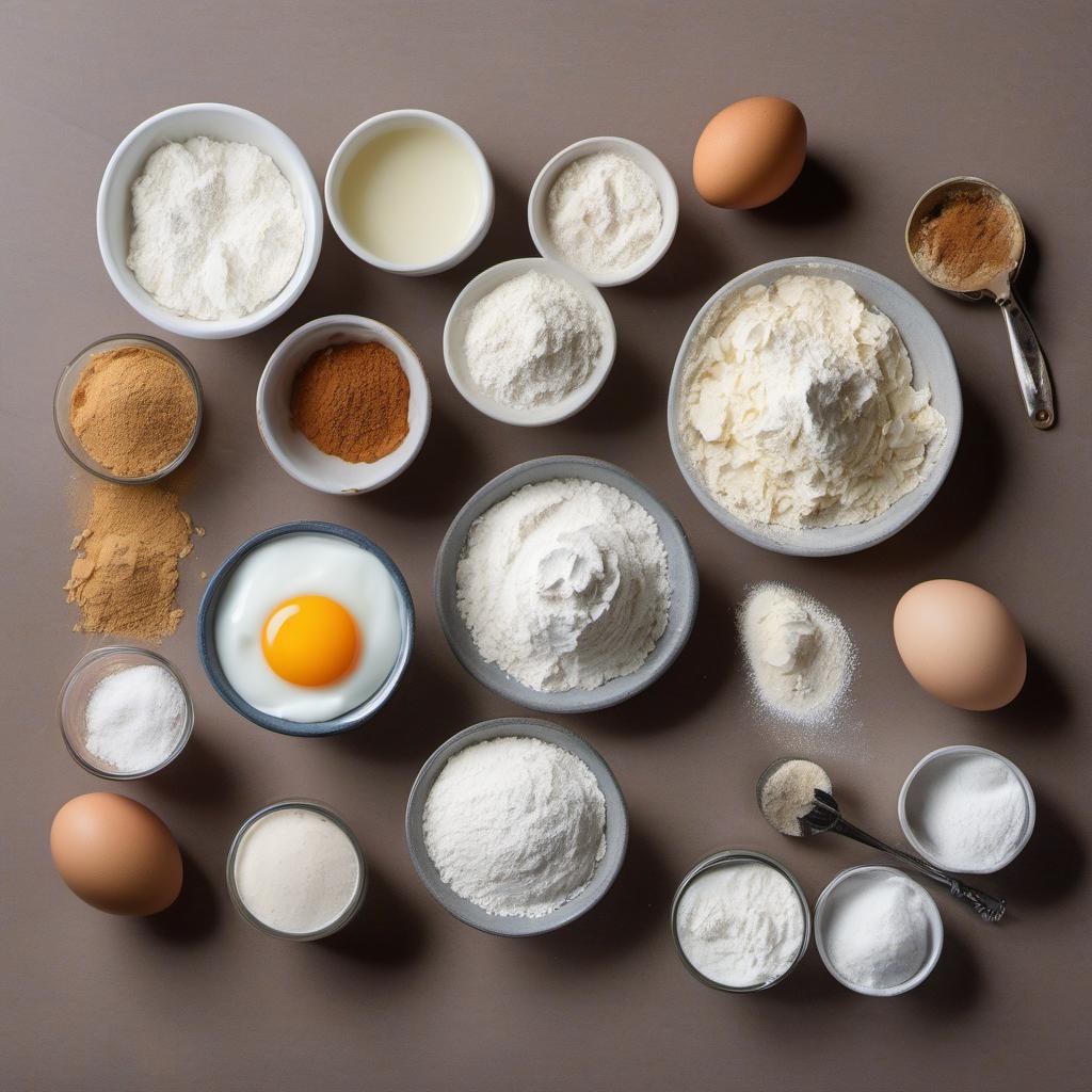 Items needed to answer the question, How do I add a twist to Air Elemental Angel Cake. Items include:  flour  baking powder  salt  sugar  egg whites  cream of tartar  vanilla extract  almond extract  magical fairy dust