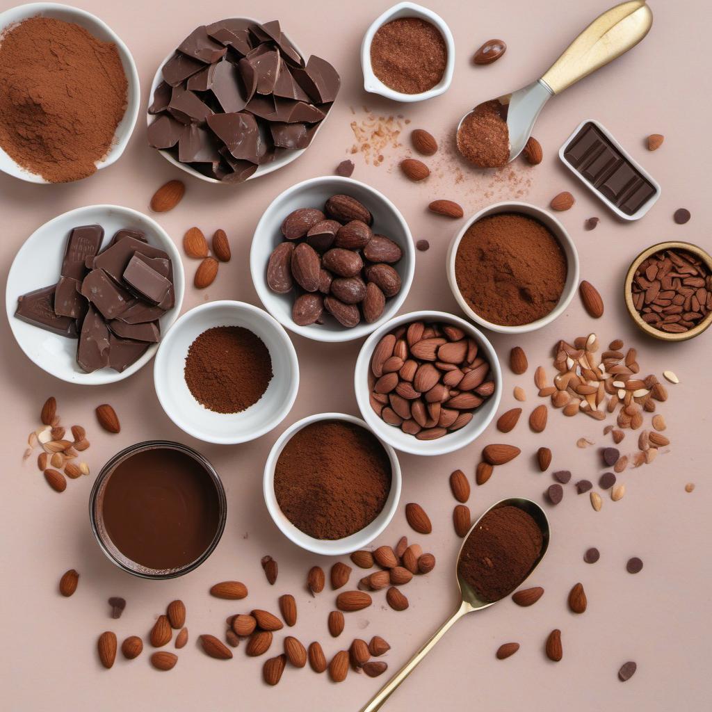 Items needed to answer the question, How do I add a twist to Dark Elemental Date Delights. Items include:  pitted dates  almond butter  raw cacao powder  sea salt  dark chocolate chips