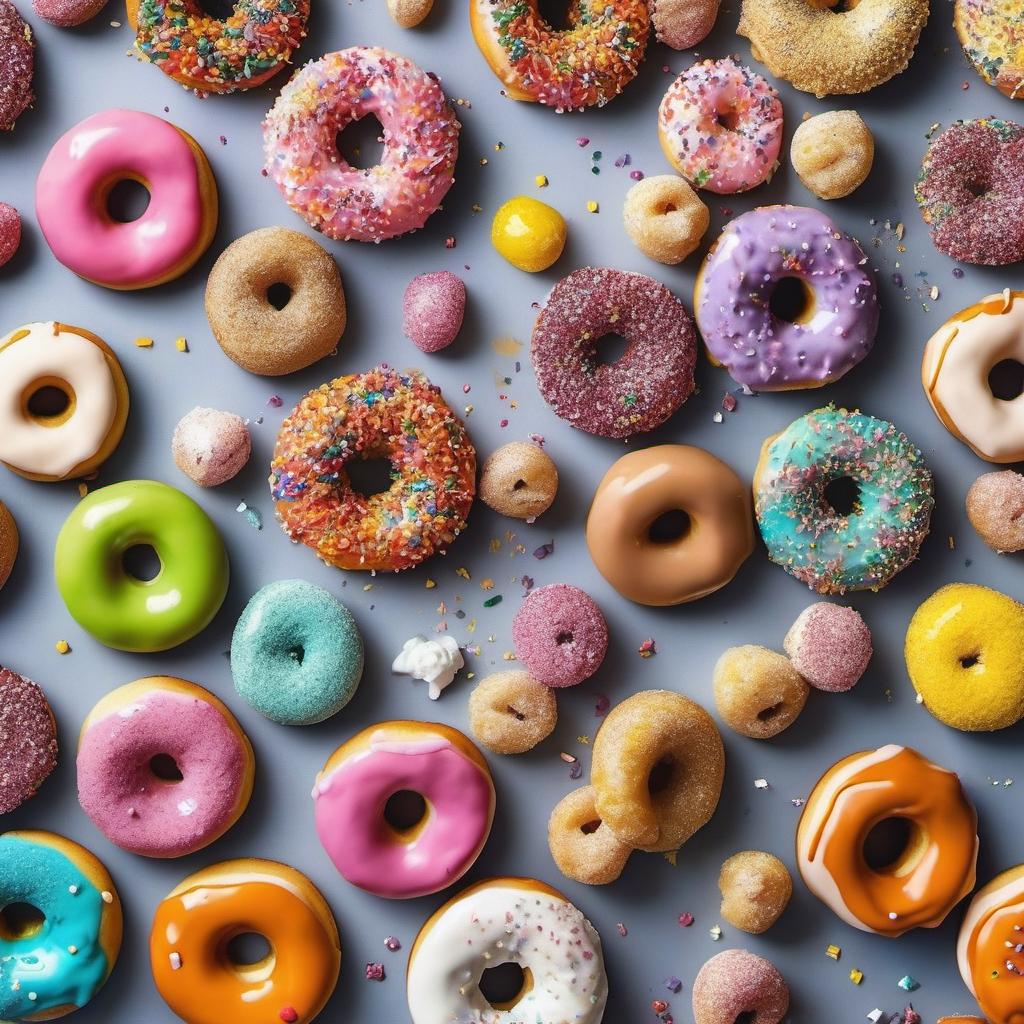 Items needed to answer the question, How do I decorate fantasy-themed doughnuts. Items include:  doughnuts  powdered sugar  milk  food coloring  edible glitter  small candies  colorful icing