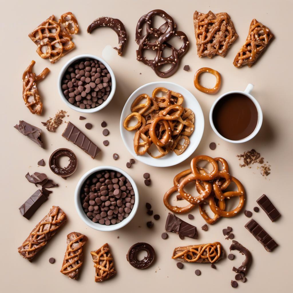 Items needed to answer the question, How do I make Willow Tree Toffee Twigs. Items include:  Toffee Pieces  Chocolate Chips  Mini Pretzel Sticks