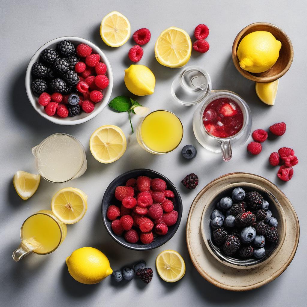 Items needed to answer the question, How do I make Starlit Sea Sorbet. Items include:  Fresh berries  Granulated sugar  Water  Fresh lemon juice