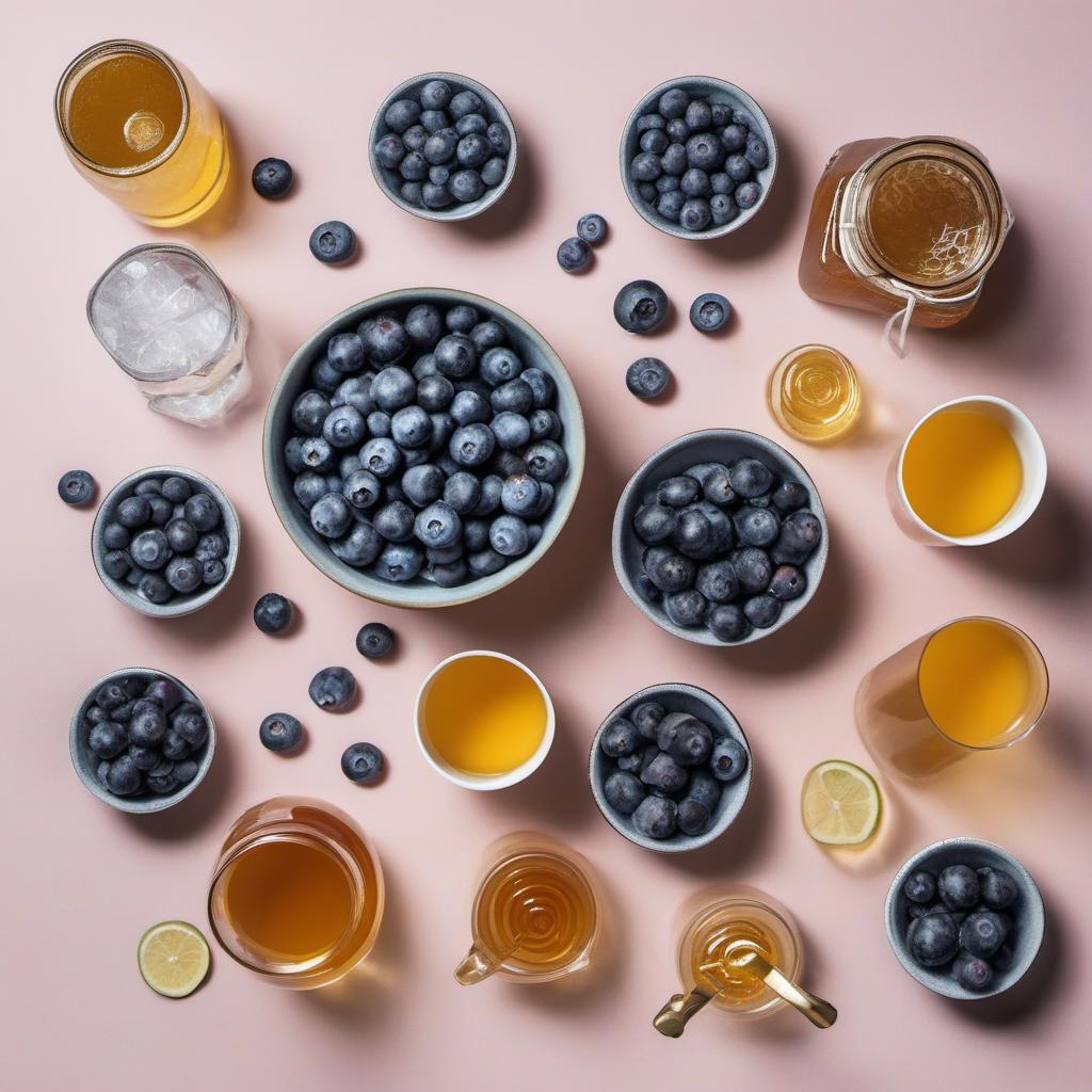 Items needed to answer the question, How do I conjure Sorceresss Sparkling Blueberry Soda. Items include:  Fresh blueberries  Sparkling water  Honey  Ice cubes