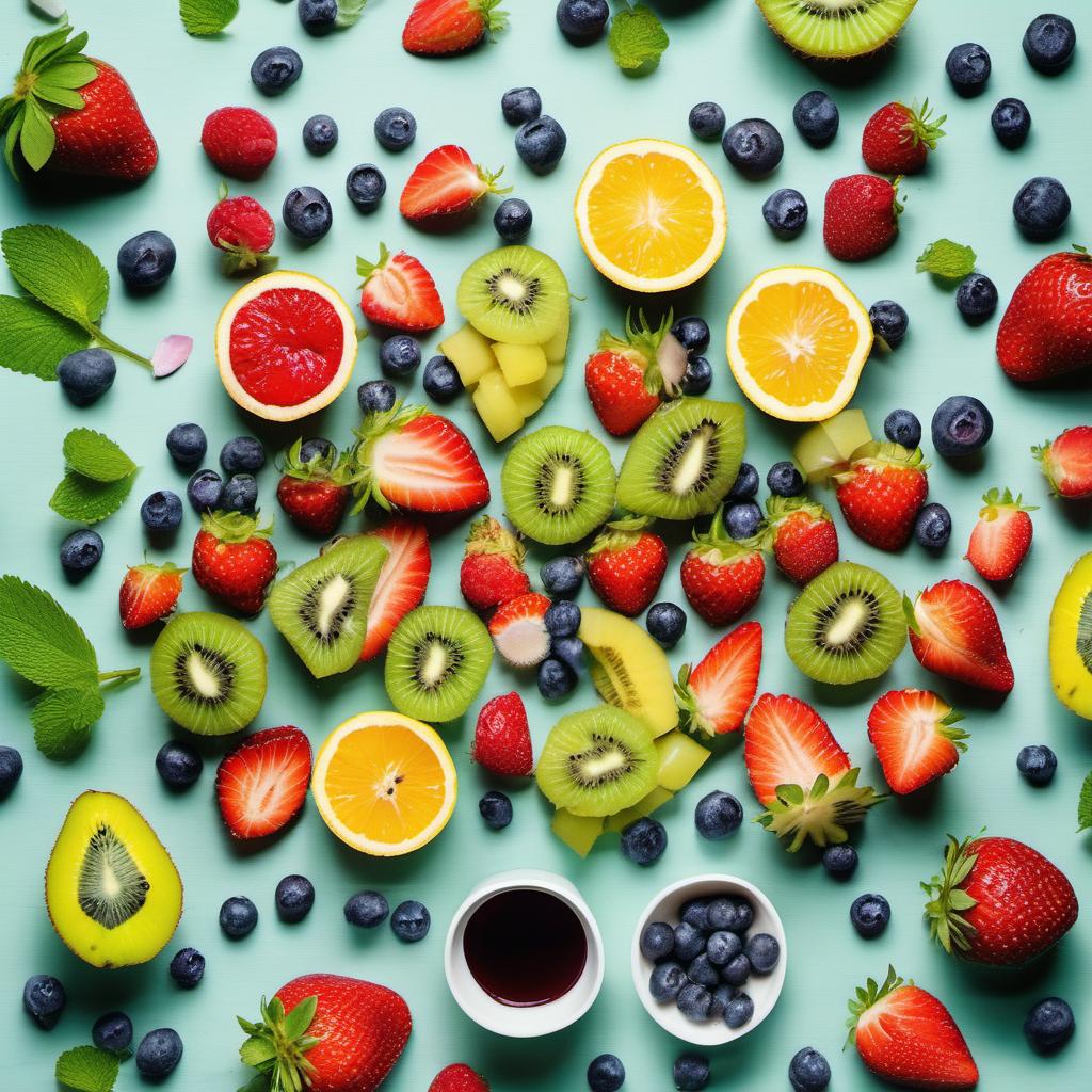 Items needed to answer the question, How do I serve a Stellar Starfruit Salad in a fun and creative way. Items include:  Starfruit  Strawberries  Blueberries  Kiwi Slices  Edible Flowers  Mint Leaves