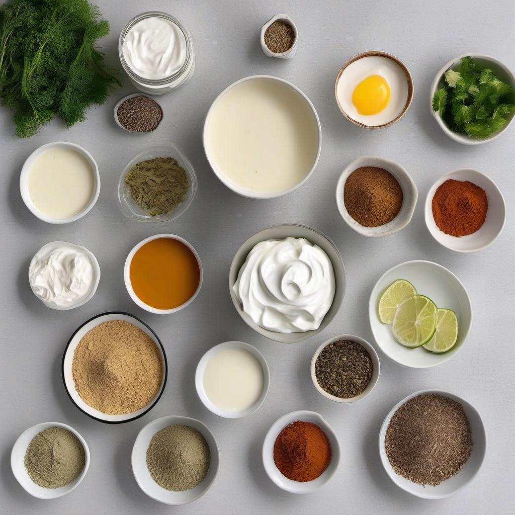 Items needed to answer the question, How do I create Supernova Spice Snack Dips. Items include:  Sour cream  Mayonnaise  Lime juice  Supernova Spice Powder  Salt  Greek yogurt  Cream cheese  Supernova Spice Sauce  Garlic  Dried dill  Black pepper