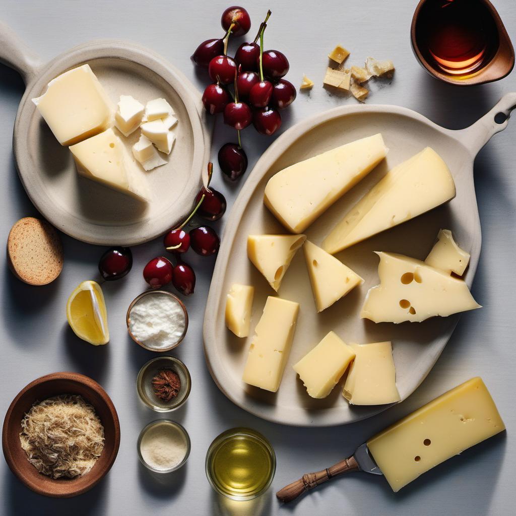 Items needed to answer the question, How do I make Mystic Fog Fondue. Items include:  Gruyere cheese  Emmental cheese  garlic (clove)  dry white wine  lemon juice  cornstarch  cherry brandy