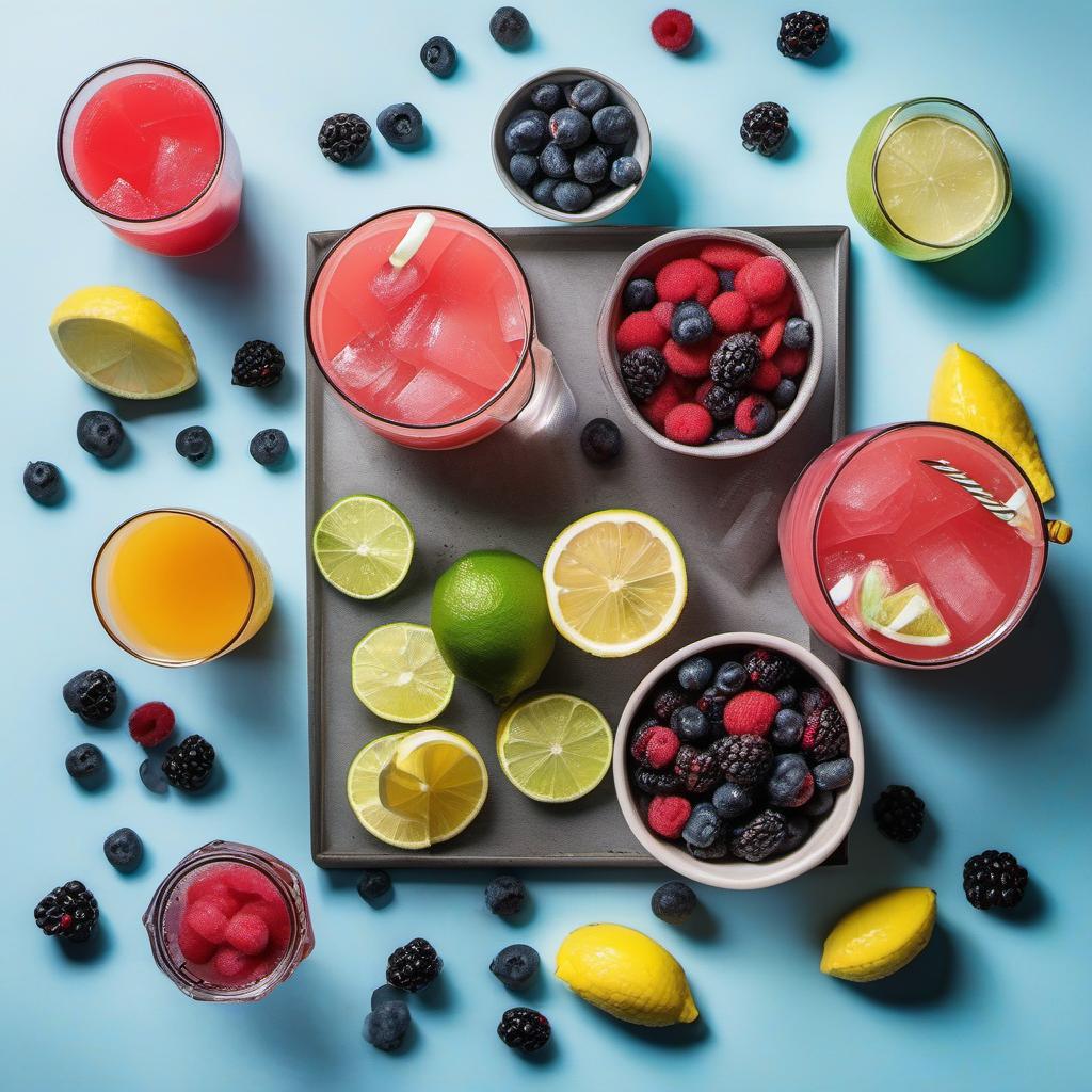 Items needed to answer the question, How do I create a magical Seahorse Sorbet cocktail. Items include:  Frozen Berries  Honey  Lemon  Watermelon  Vodka  Blue Curaçao  Pineapple Juice  Lime
