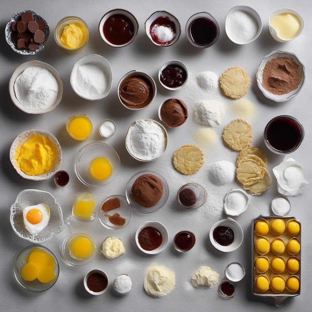Items needed to answer the question, How do I impress my guests with Sunken Treasure Tarts. Items include:  flour  sugar  salt  butter  egg yolks  milk  jam or preserve  chocolate coins  powdered sugar