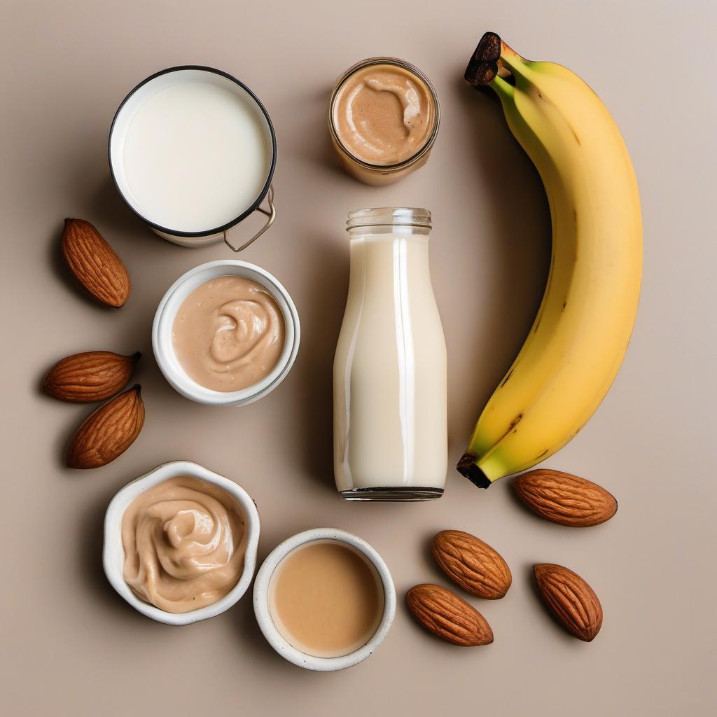 Items needed to answer the question, How do I prepare asteroid almond smoothie. Items include:  Bananas  Almond Milk  Almond Butter  Honey  Ice Cubes