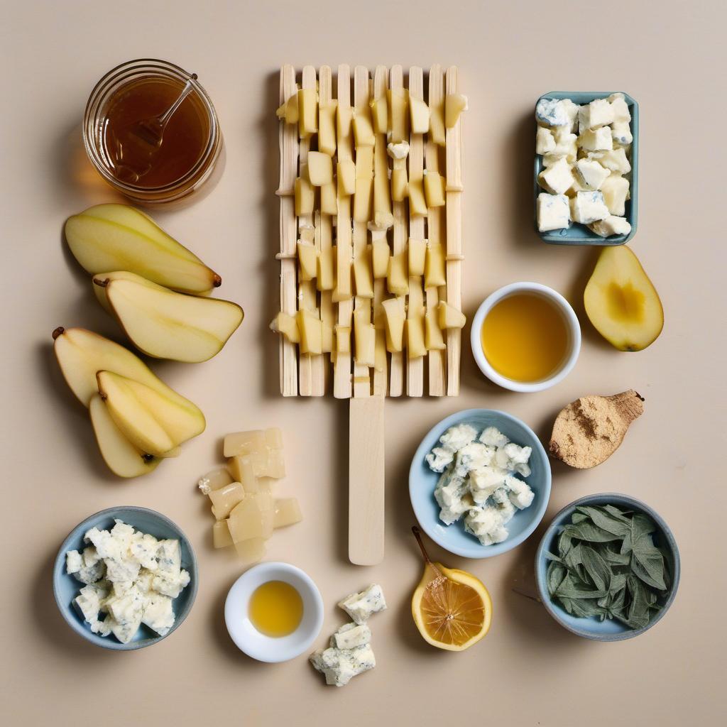 Items needed to answer the question, How do I make Blue Cheese and Pear Ice Cream popsicles. Items include:  Pears  Blue Cheese  Honey  Popsicle Sticks