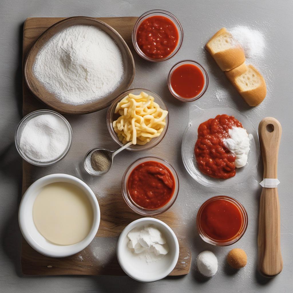 Items needed to answer the question, How do I bake Mozzarella and Tomato Sauce Filled Doughnut. Items include:  Flour  Yeast  Sugar  Salt  Warm water  Tomato sauce  Mozzarella cheese  Oil