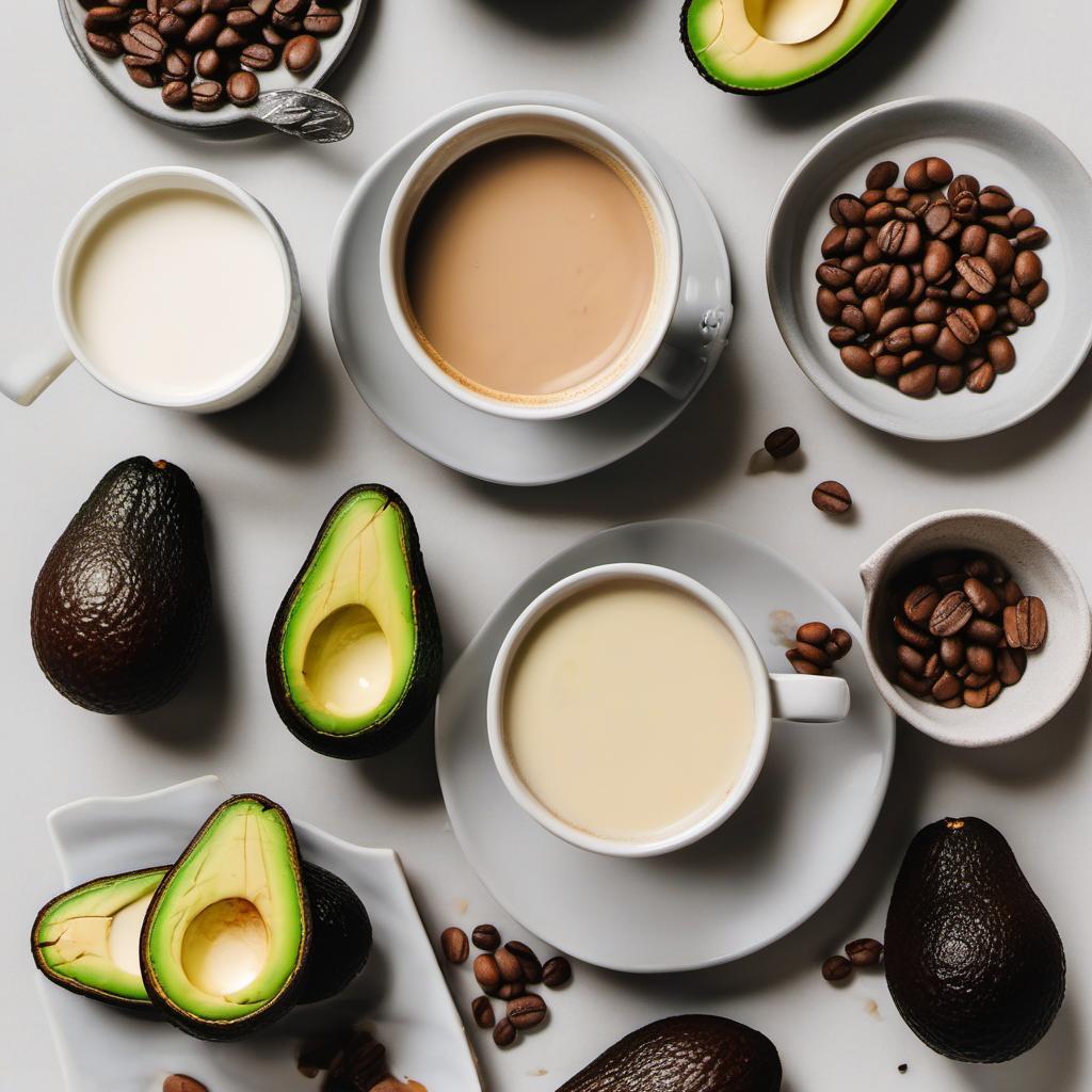 Items needed to answer the question, How do I make Avocado Coffee Avo-latte. Items include:  Espresso  Avocado  Milk  Sweetener or flavorings