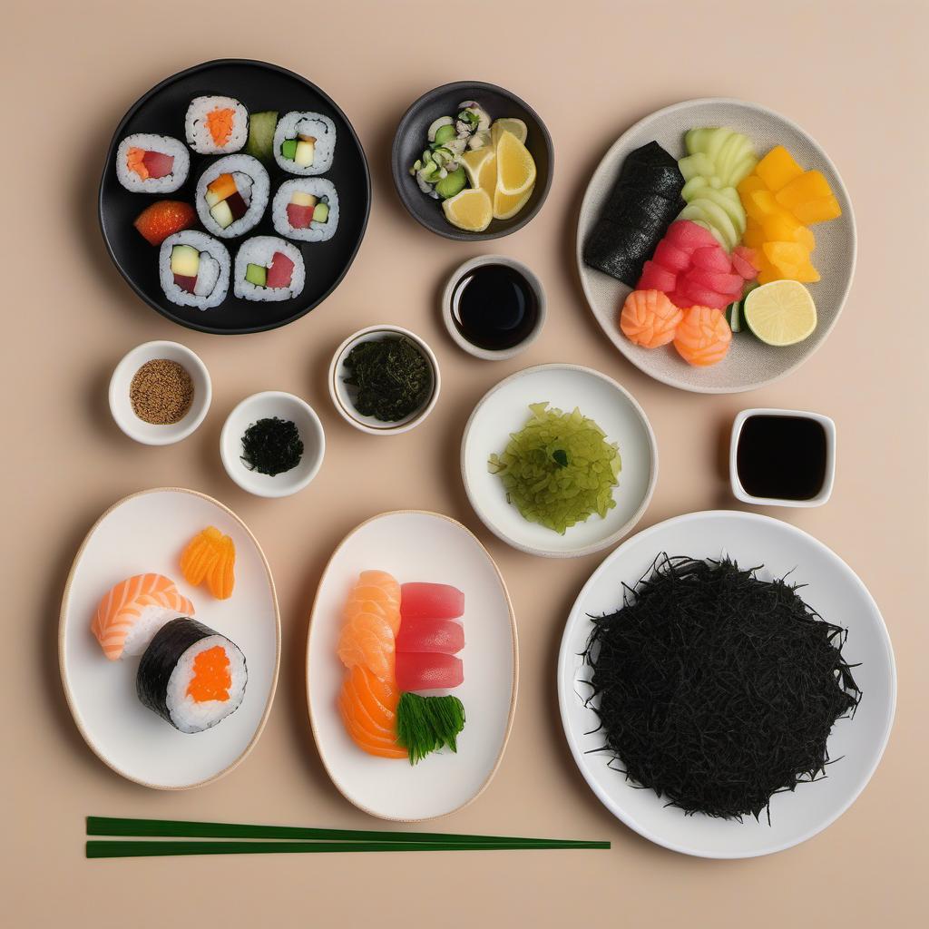 Items needed to answer the question, How do I make Breakfast Sushi in 5 easy steps. Items include:  Sushi Rice  Assorted Fruits  Nori (Seaweed)