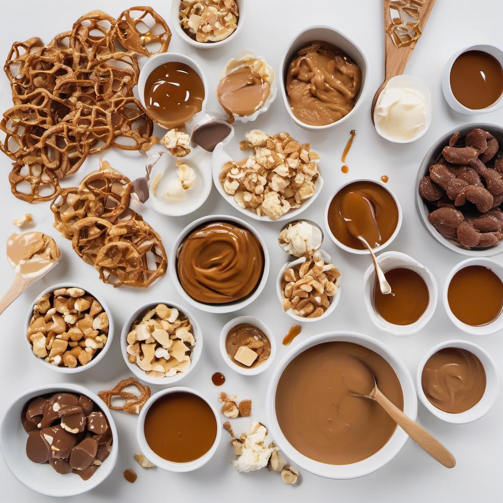 Items needed to answer the question, How do I level up my Miso Caramel Brownies. Items include:  Miso Caramel Sauce  Peanut Butter or Nutella  Crushed pretzels or chopped nuts  Ice cream