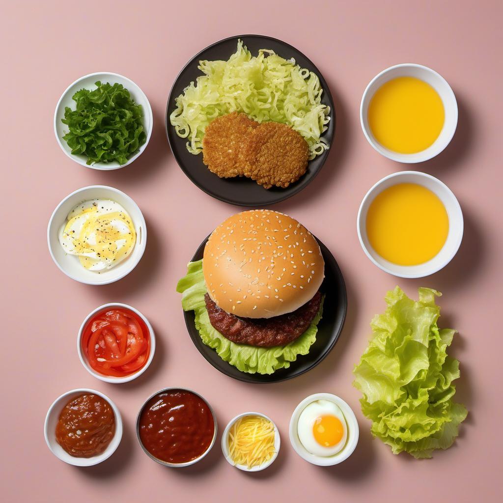 Items needed to answer the question, How do I elevate my burger game with Ramen Burger. Items include:  Ramen noodles  Burger patties  Eggs  Seasoning  Burger toppings  Oil