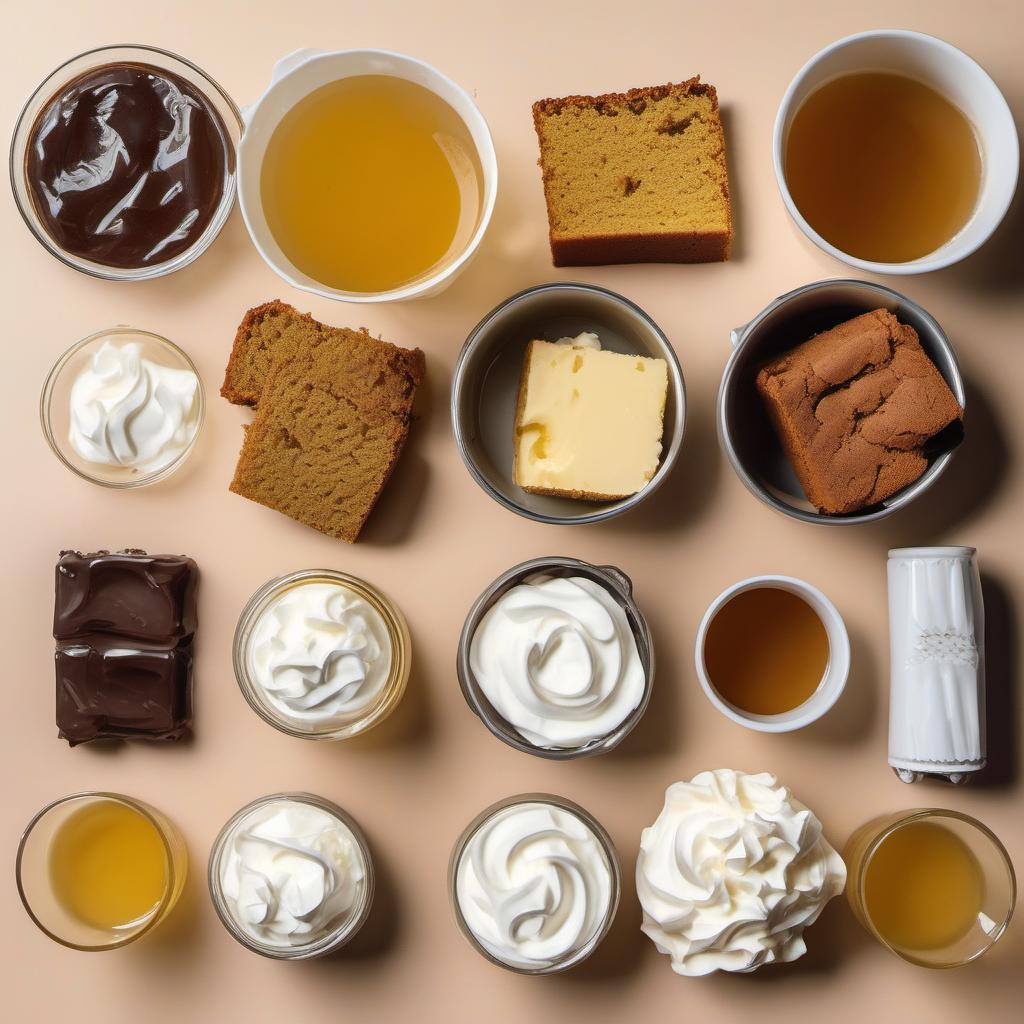Items needed to answer the question, How do I create a Jelly Beer Trifle. Items include:  Beer  Unflavored gelatin  Cake (sponge cake, pound cake, or brownies)  Whipped cream or custard