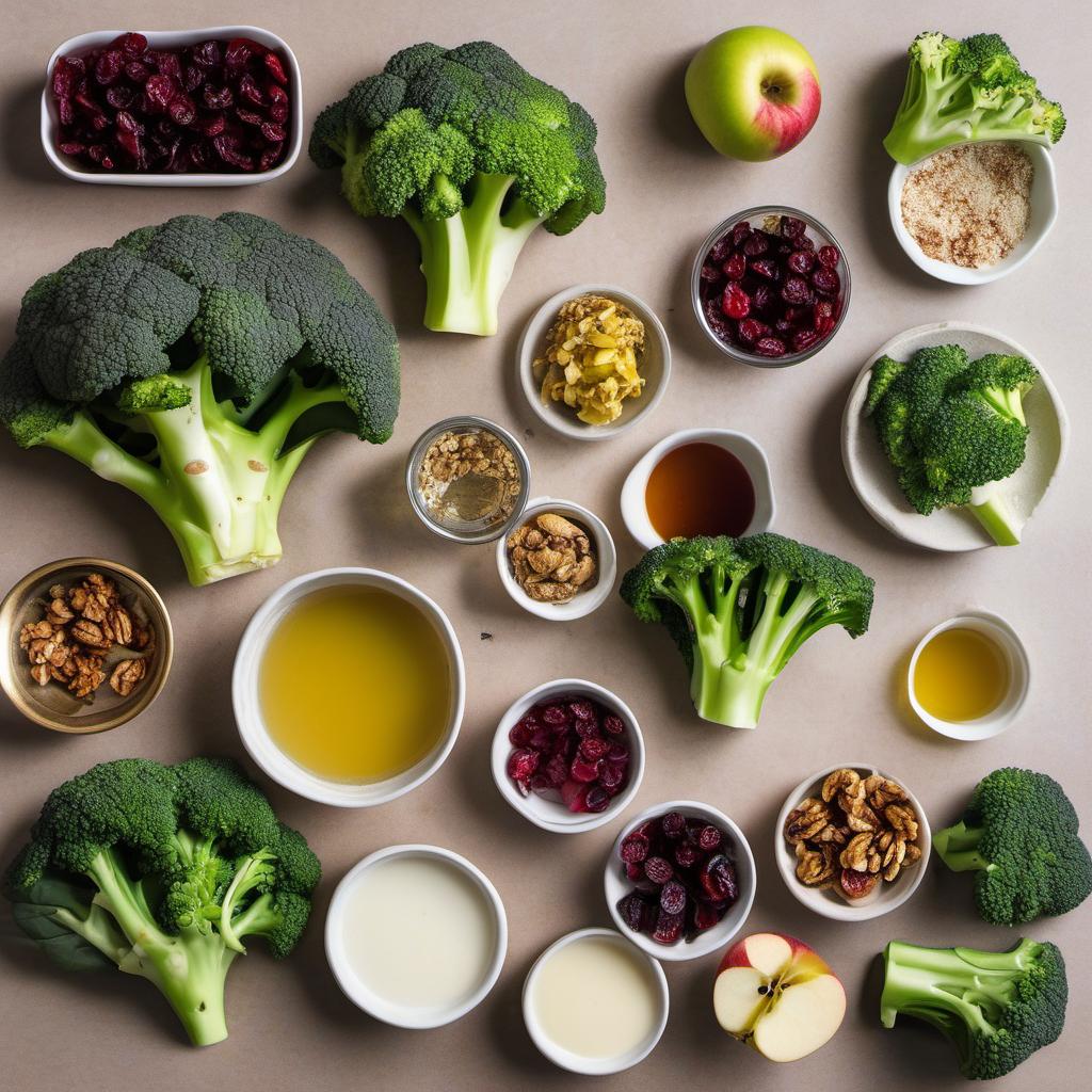 Items needed to answer the question, How do I make Broccoli Stem Slaw. Items include:  Broccoli Stems  Mayonnaise  Apple cider vinegar  Honey  Dijon mustard  Salt and pepper  Dried cranberries  Chopped walnuts