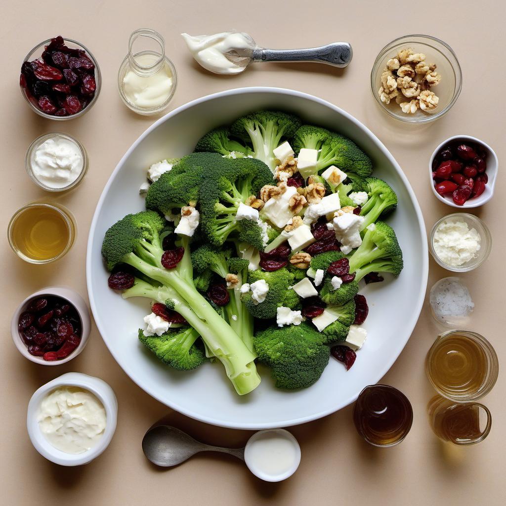 Items needed to answer the question, How do I make Broccoli Stem Slaw with a twist. Items include:  Broccoli Stems  Mayonnaise  Apple Cider Vinegar  Honey  Salt  Dried Cranberries  Chopped Walnuts  Crumbled Feta Cheese