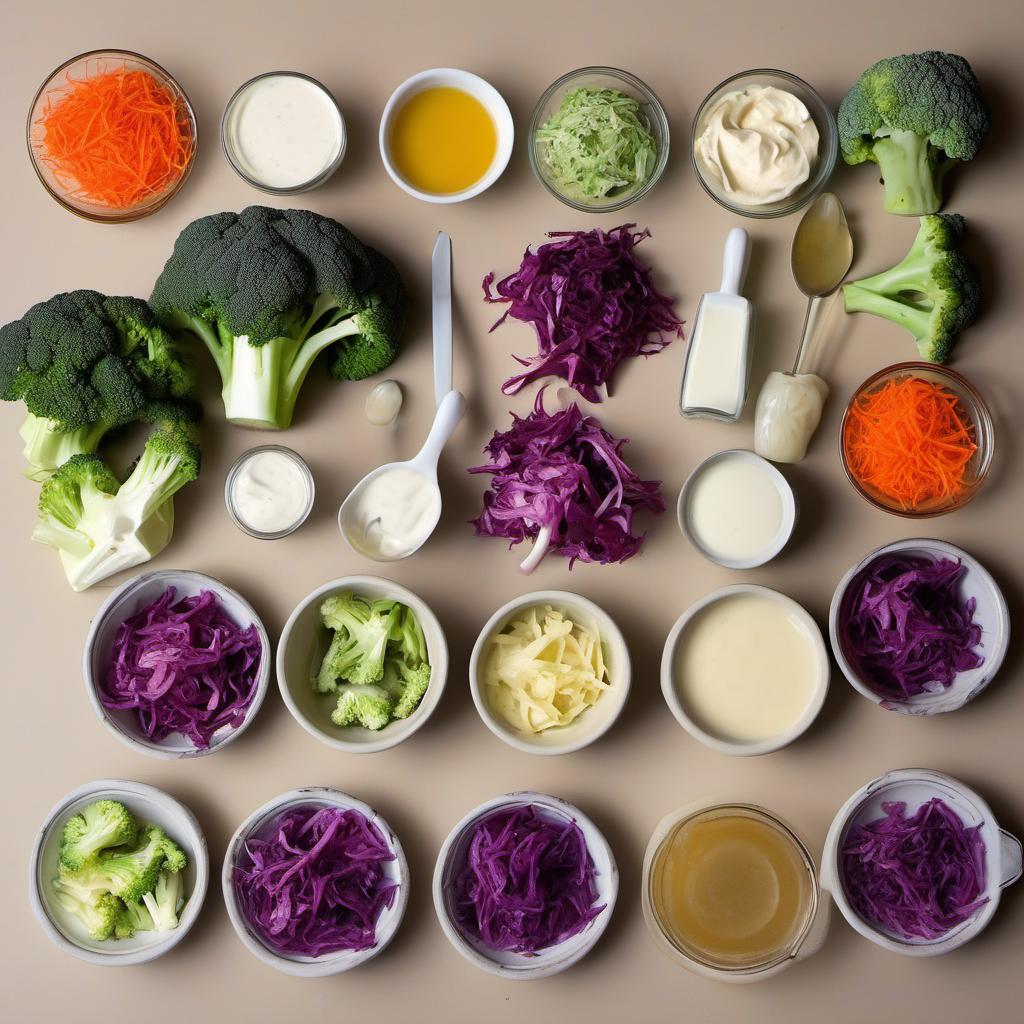 Items needed to answer the question, How do I whip up a Creamy Broccoli Stem Slaw with a Kick. Items include:  broccoli stems  red cabbage  carrots  mayonnaise  Greek yogurt  apple cider vinegar  honey  Dijon mustard  sriracha sauce  salt  black pepper  broccoli stems  carrots  red onion  mayo  Greek yogurt  apple cider vinegar  Dijon mustard  honey  hot sauce  salt and pepper