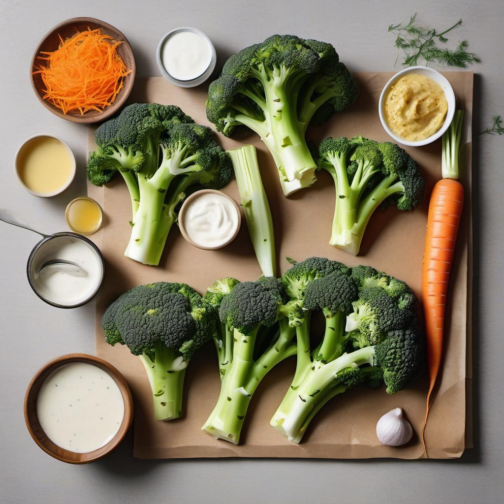 Items needed to answer the question, How do I make a kid-friendly Broccoli Stem Slaw. Items include:  Broccoli stems  Carrot  Creamy coleslaw dressing  Greek yogurt  Honey  Salt  Black pepper