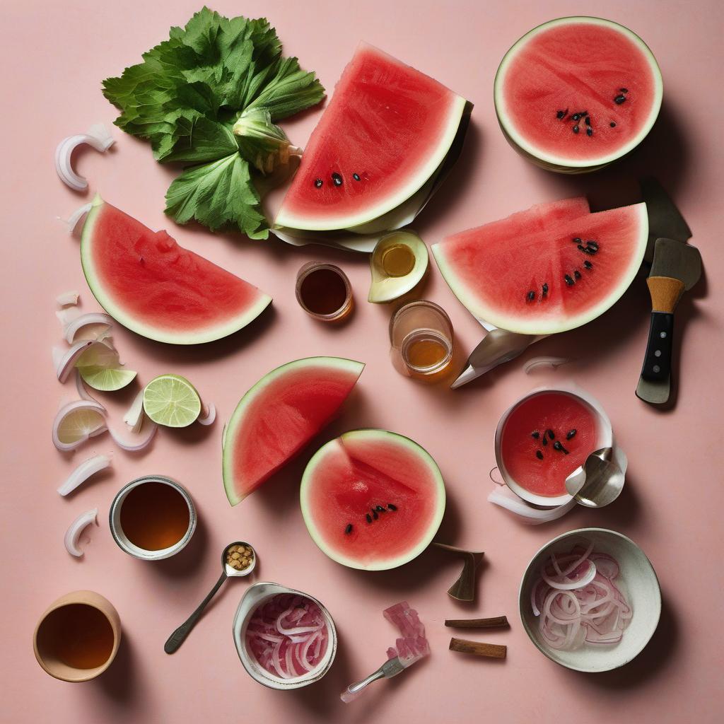 Items needed to answer the question, How do I make Watermelon Rind Pickle spears. Items include:  Watermelon Rinds  Water  Vinegar  Sugar  Salt  Pickling spices  Onions or garlic cloves