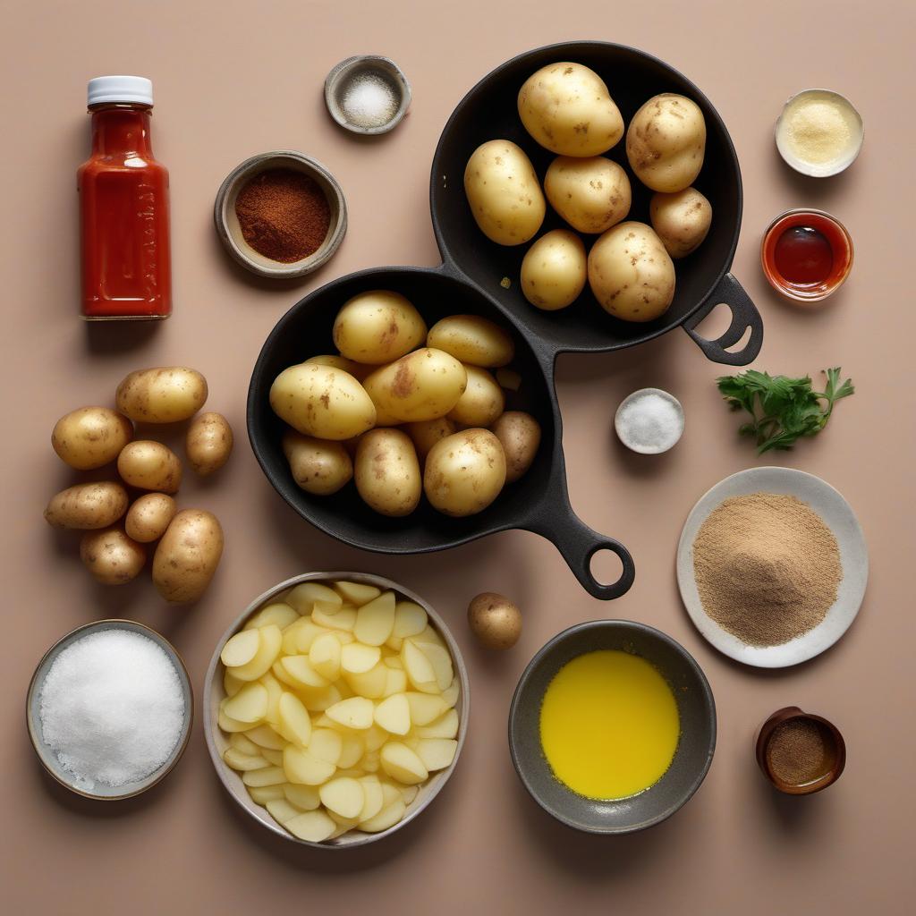 Items needed to answer the question, How do I make spicy sriracha potato skin chips. Items include:  Potatoes  Sriracha sauce  Olive oil  Garlic powder  Salt