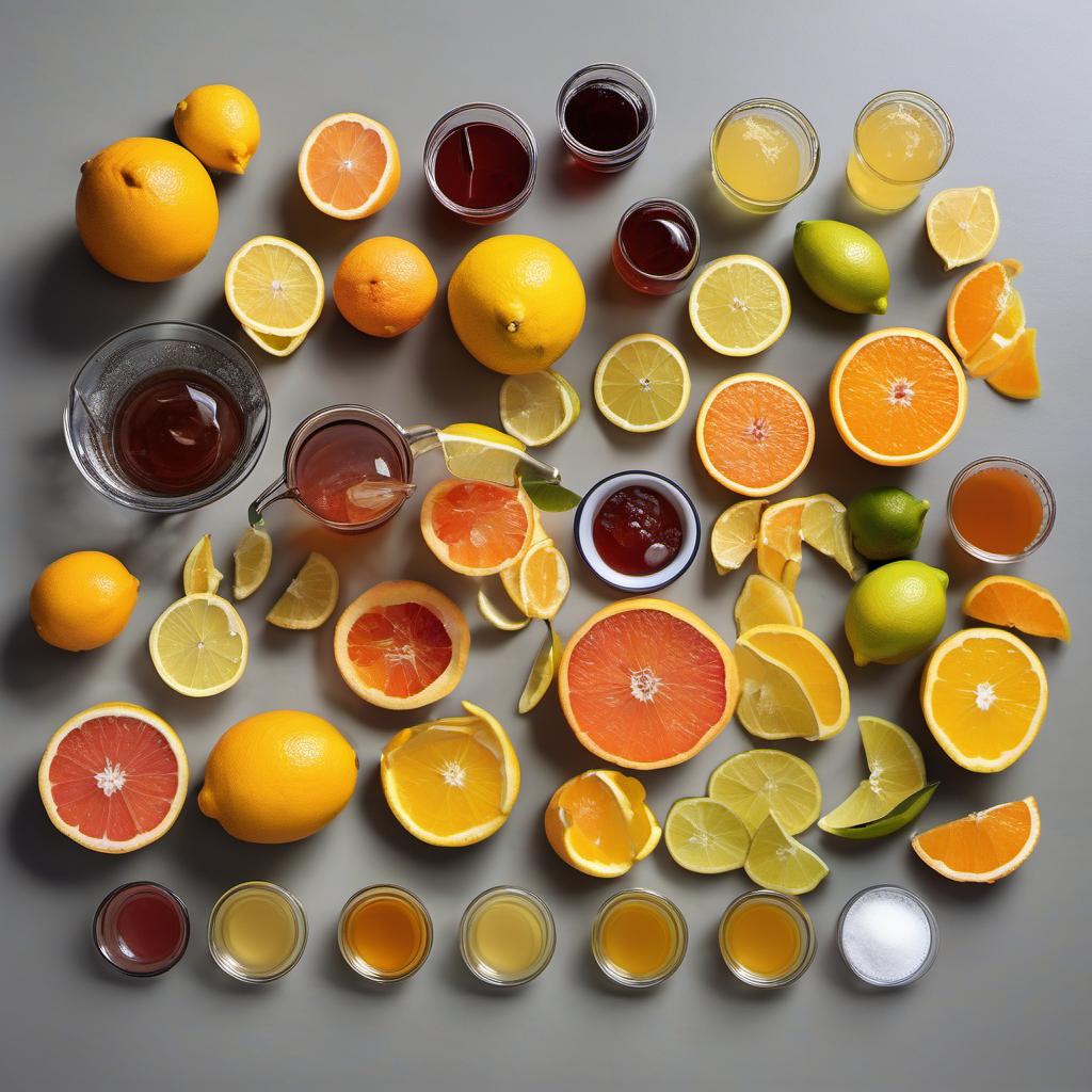 Items needed to answer the question, How do I create colorful citrus peel candies. Items include:  Citrus Fruits  Sugar  Water  Food Coloring (optional)  Granulated Sugar