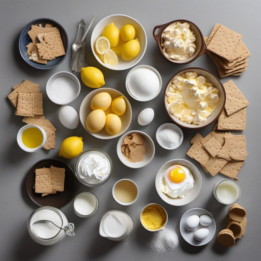 Items needed to answer the question, How do I create a dreamy Lemon Meringue Mousse Pie. Items include:  Graham crackers  Butter  Sugar  Lemon juice  Lemon zest  Salt  Heavy cream  Egg whites