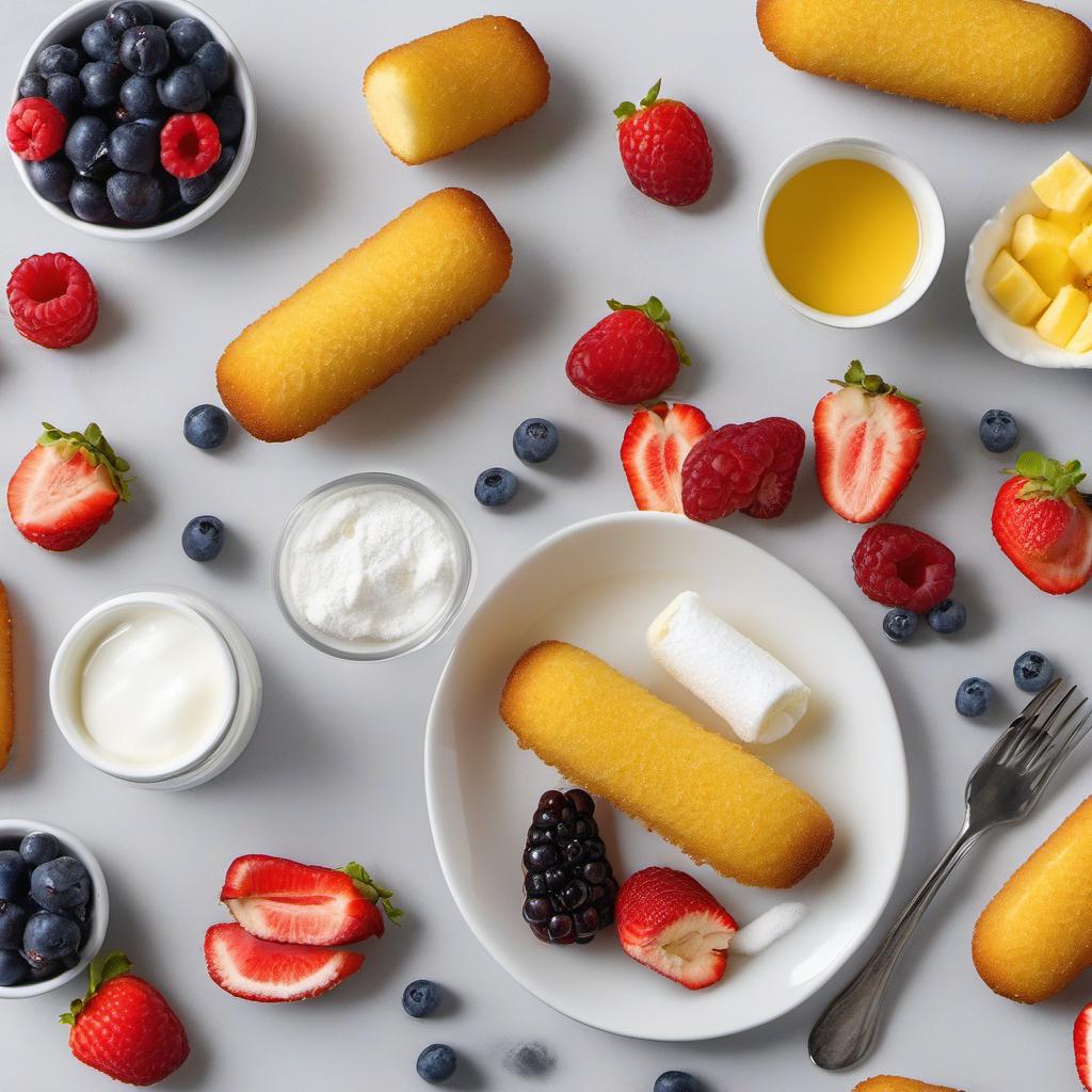 Items needed to answer the question, How do I make Gourmet Twinkies with Fresh Cream and Fruit. Items include:  Twinkies  heavy cream  powdered sugar  vanilla extract  fresh fruit