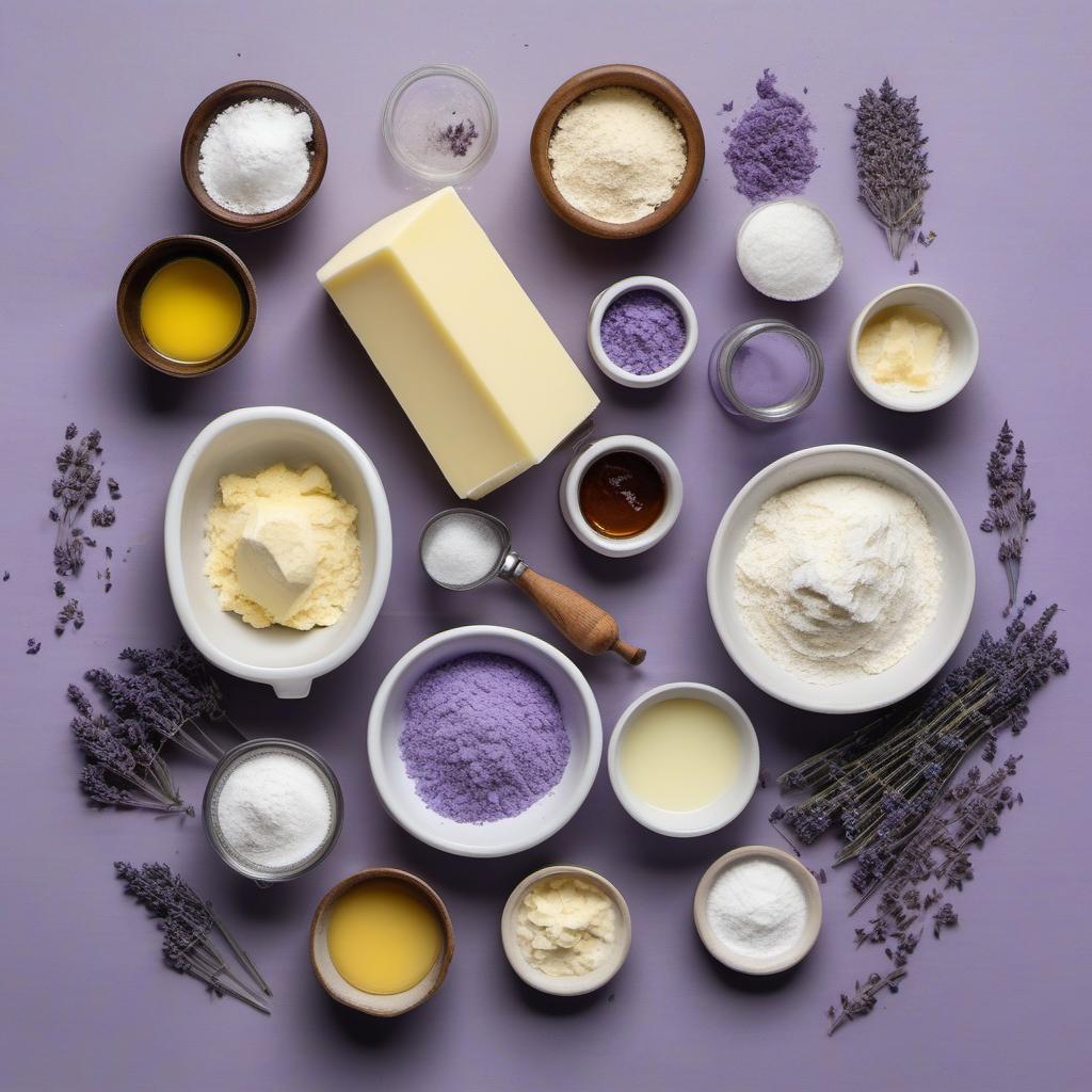 Items needed to answer the question, How do I infuse lavender into my shortbread cookies. Items include:  all-purpose flour  powdered sugar  unsalted butter  culinary lavender  vanilla extract  salt