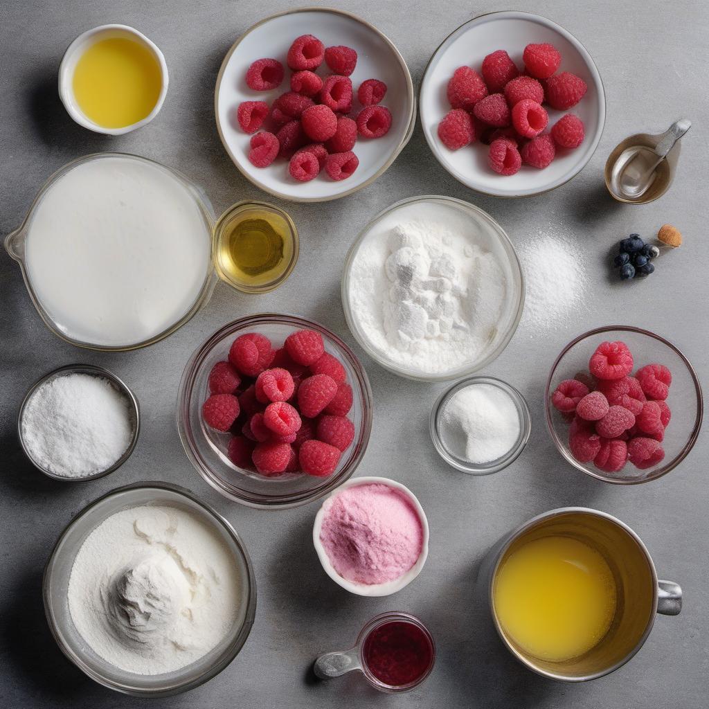 Items needed to answer the question, How do I make Rose Petal Raspberry Jam Tartlets. Items include:  All-purpose flour  Powdered sugar  Salt  Unsalted butter  Ice water  Fresh raspberries  Granulated sugar  Lemon juice  Rose water