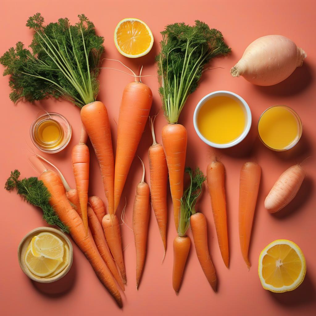 Items needed to answer the question, How do I create a summer party with Coral-colored Carrot and Orange Sorbet. Items include:  Coral-colored Carrots  Orange Juice  Lemon Juice  Honey