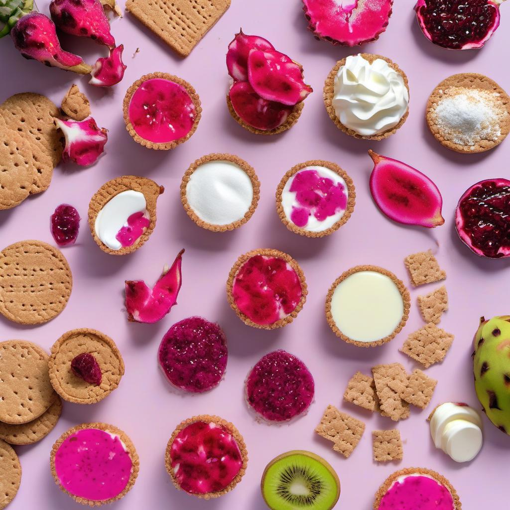 Items needed to answer the question, How do I make a Pink Dragonfruit Cheesecake Parfait. Items include:  Graham cracker crumbs  Butter, melted  Cream cheese, softened  Powdered sugar  Vanilla extract  Pink dragonfruit  Fresh dragonfruit slices