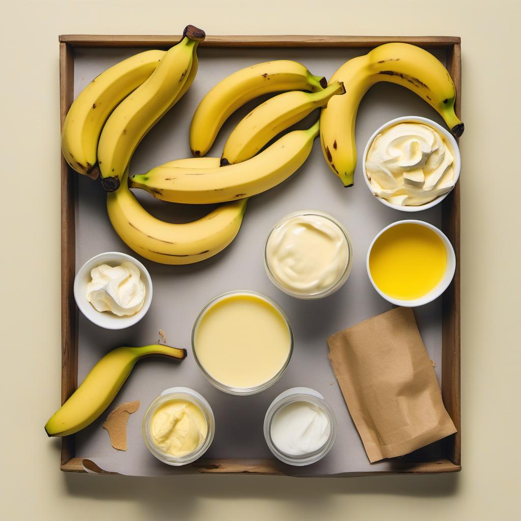 Items needed to answer the question, How do I serve my Warhol Banana Pudding in a vibrant yellow presentation. Items include:  Bananas  Instant Vanilla Pudding Mix  Cold Milk  Vanilla Wafers  Whipped Cream  Yellow Food Coloring