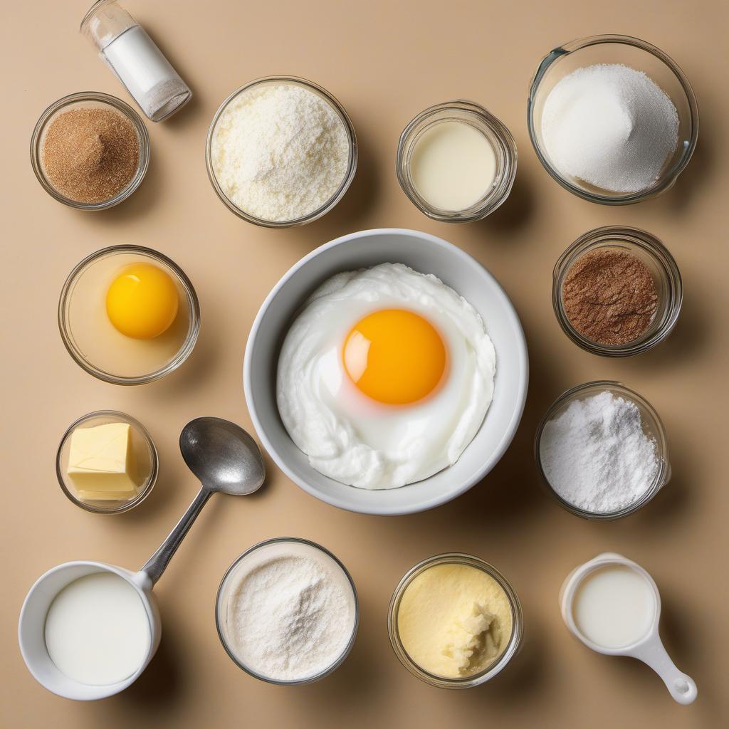 Items needed to answer the question, How do I customize Spiral Swirled Cinnamon Rolls to my liking. Items include:  All-Purpose Flour  Granulated Sugar  Instant Yeast  Salt  Warm Milk  Melted Butter  Large Egg