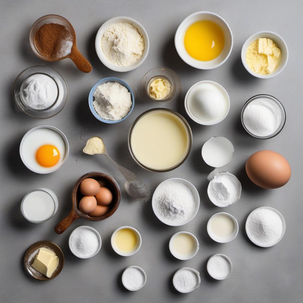 Items needed to answer the question, How do I make Circular Layered Rainbow Pancakes. Items include:  all-purpose flour  baking powder  granulated sugar  salt  milk  eggs  butter