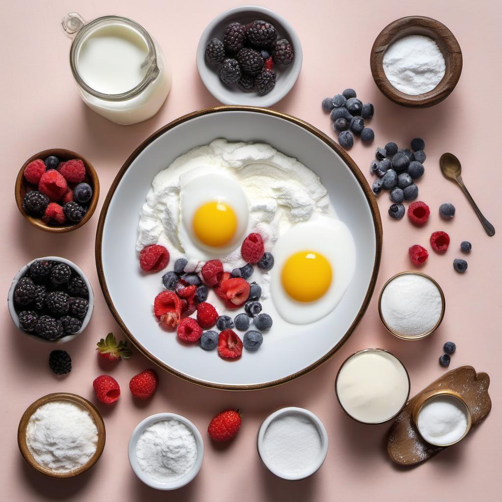 Items needed to answer the question, How do I make Swirl Meringue Kisses with Berry Centers. Items include:  Egg whites  Superfine sugar  Cream of tartar  Berries  Powdered sugar