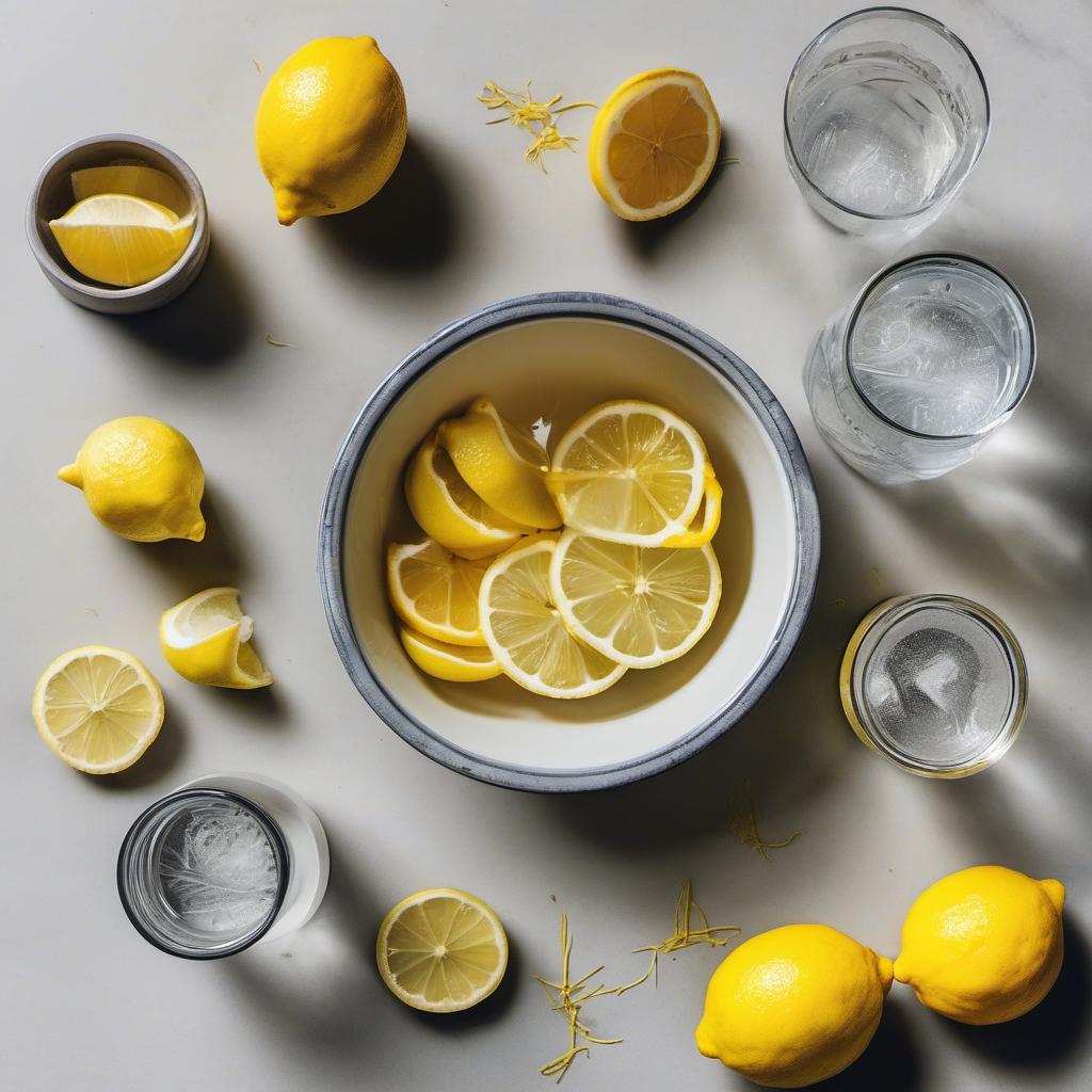 Items needed to answer the question, How do I mix up a Sparkling Saffron Lemonade sorbet. Items include:  Water  Sugar  Saffron threads  Fresh lemons  Lemon zest  Sparkling water