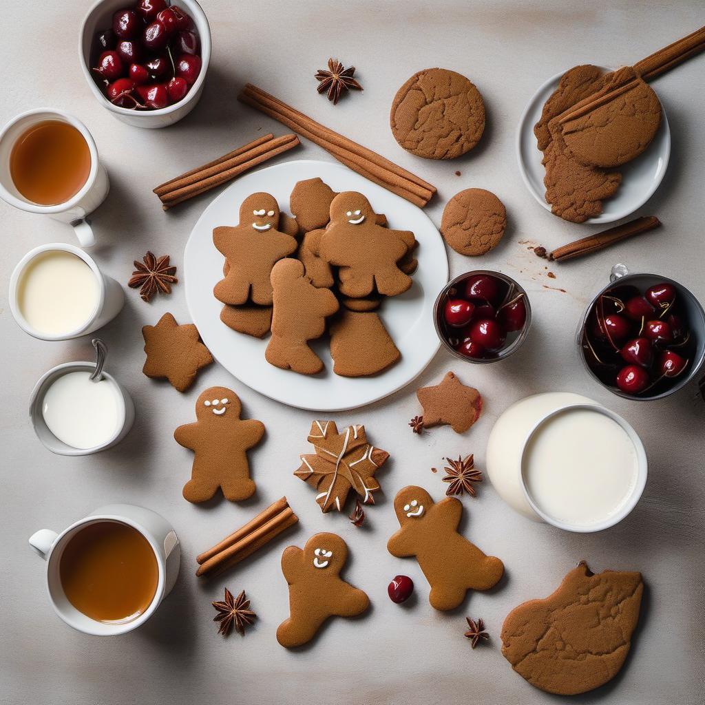 Items needed to answer the question, How do I create a show-stopping Glistening Gingerbread Gelato sundae. Items include:  gingerbread cookies  milk  cream  sugar  gingerbread spices  caramel sauce  cherries