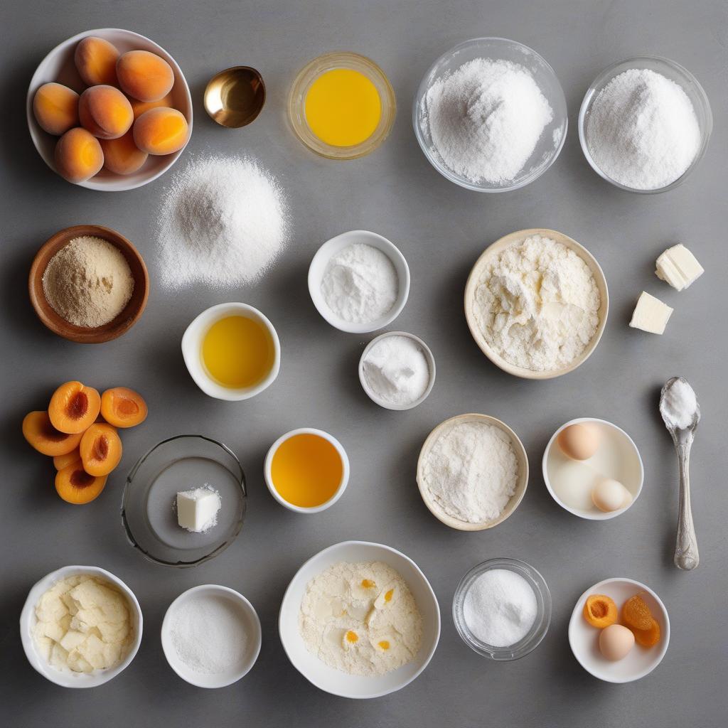 Items needed to answer the question, How do I make Art Deco Apricot Danishes. Items include:  Flour  Sugar  Salt  Unsalted butter  Ice water  Dried apricots  Water  Egg