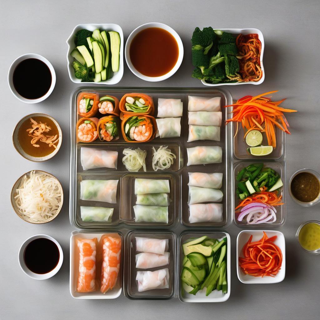 Items needed to answer the question, How do I spice up See-through Spring Roll Wraps. Items include:  See-through Spring Roll Wraps  Assorted Veggies  Protein (Shrimp, Chicken, Tofu)  Soy Sauce  Hoisin Sauce  Lime Juice  Garlic  Chili  See-through Spring Roll Wraps  Carrots  Bell Peppers  Cucumber  Lime Juice  Salt  Peanut Butter  Soy Sauce  Sriracha  Honey  Fresh Herbs (Mint, Cilantro, Basil)  Rice Noodles  Sesame Oil  Black Pepper
