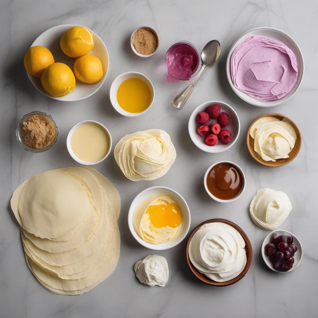 Items needed to answer the question, How do I make Gossamer Grape Gelato Wraps. Items include:  Gelato  Gossamer-thin Crepes or Tortillas  Parchment paper