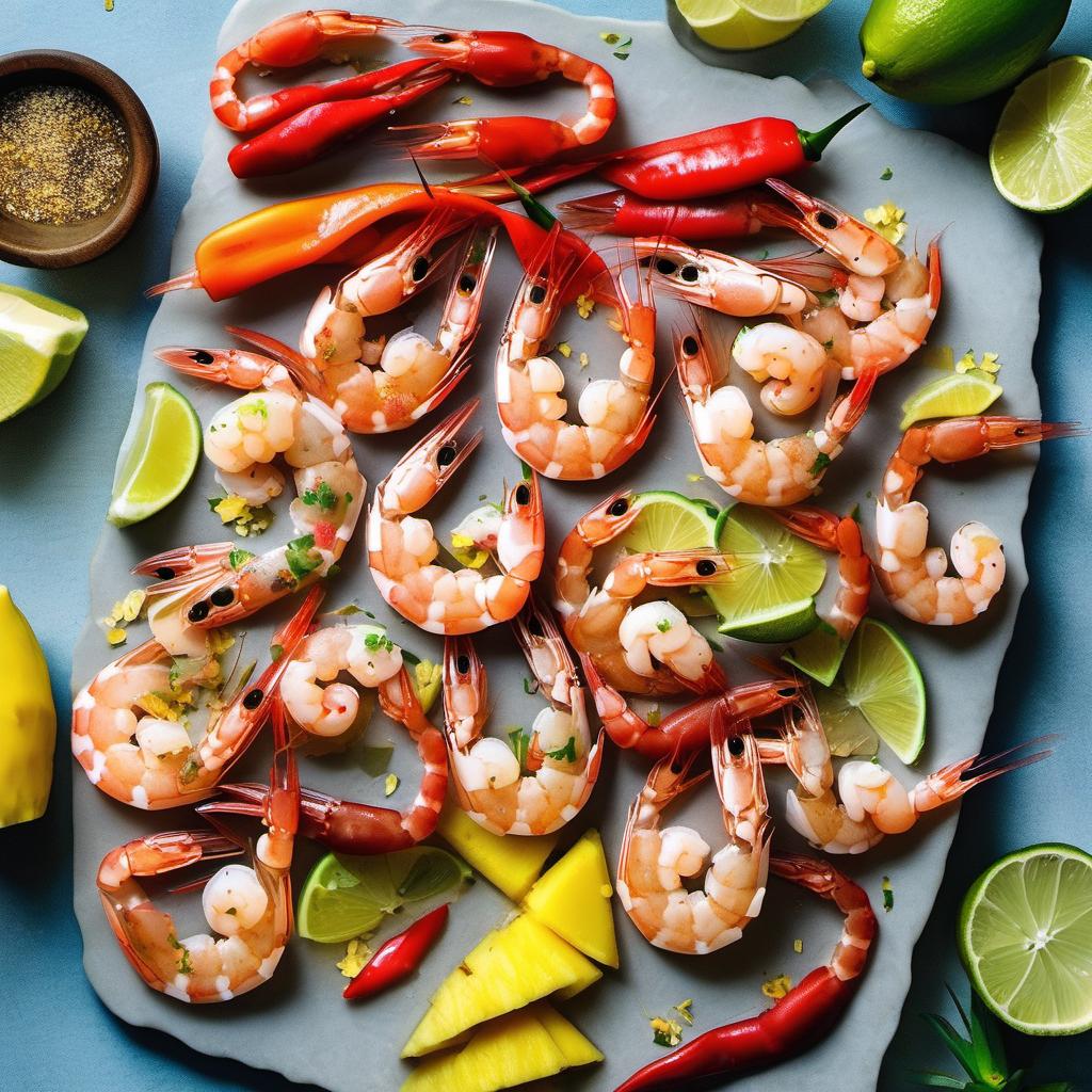 Items needed to answer the question, How do I grill Banded Blue Lagoon shrimp skewers. Items include:  Banded Blue Lagoon shrimp  Olive oil  Fresh lime juice  Honey  Red pepper flakes  Fresh pineapple  Red bell peppers