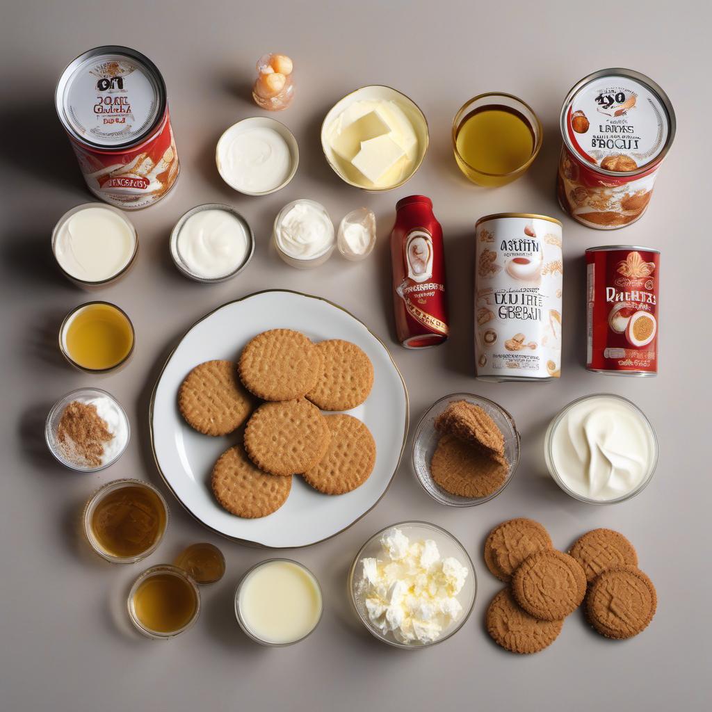 Items needed to answer the question, How do I create a Layered Lychee Liqueur Cheesecake. Items include:  Digestive biscuits  Butter  Lychee liqueur  Double cream  Cream cheese  Icing sugar  Vanilla extract  Canned lychees  Icing sugar (for dusting)