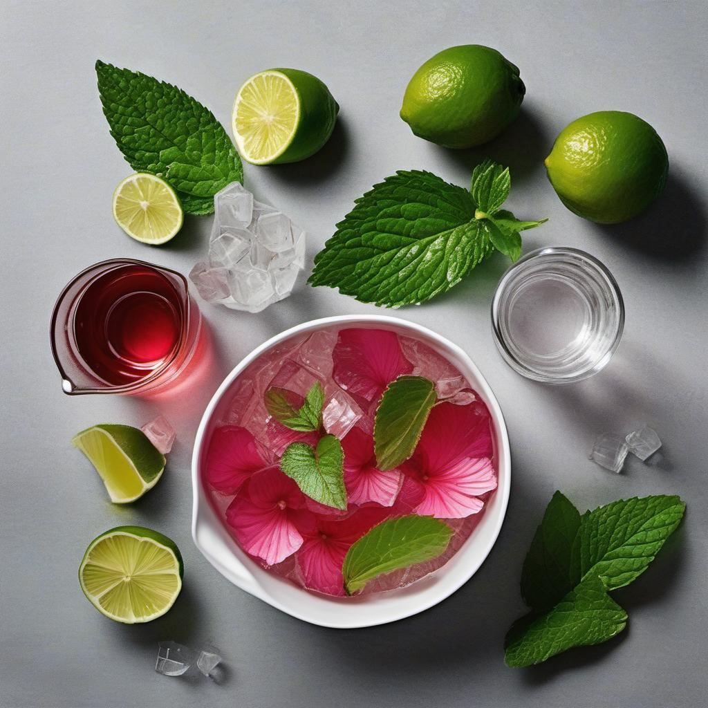 Items needed to answer the question, How do I make a Hazy Hibiscus Highball. Items include:  Hibiscus Petals  Boiling Water  Honey or Agave Syrup  White Rum  Fresh Lime Juice  Sparkling Water  Lime Wedge  Fresh Mint