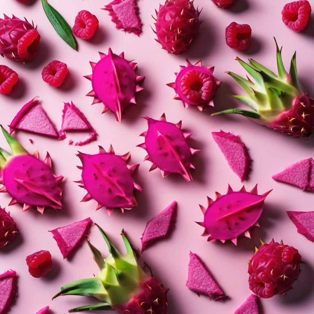 Items needed to answer the question, How do I make Dragonfruit Dino Bites. Items include:  Dragonfruit  Raspberries  Lemon juice  Shredded coconut  Dinosaur-shaped cookie cutters